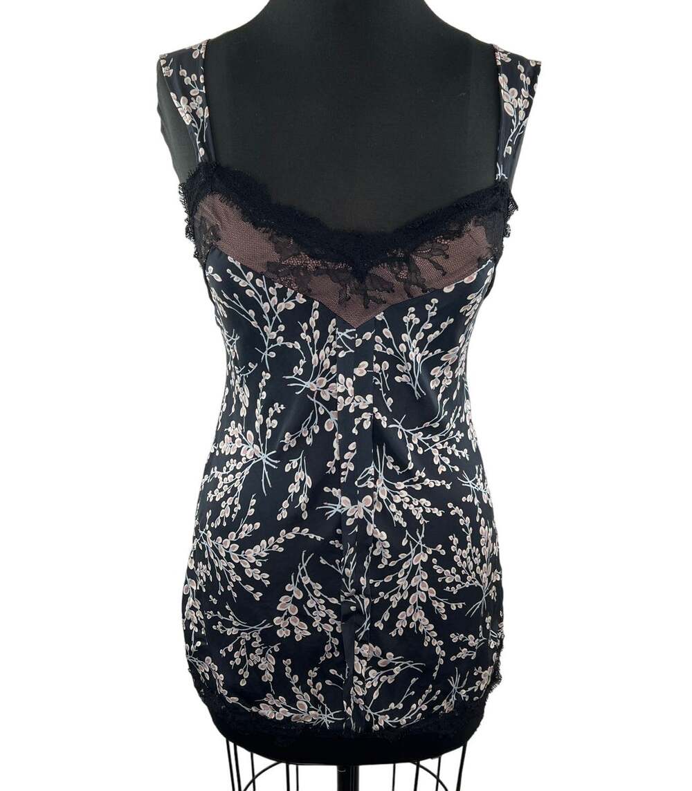 Anthropologie HARKHAM Black Pink Floral Silk Lace Top Blouse Size XS